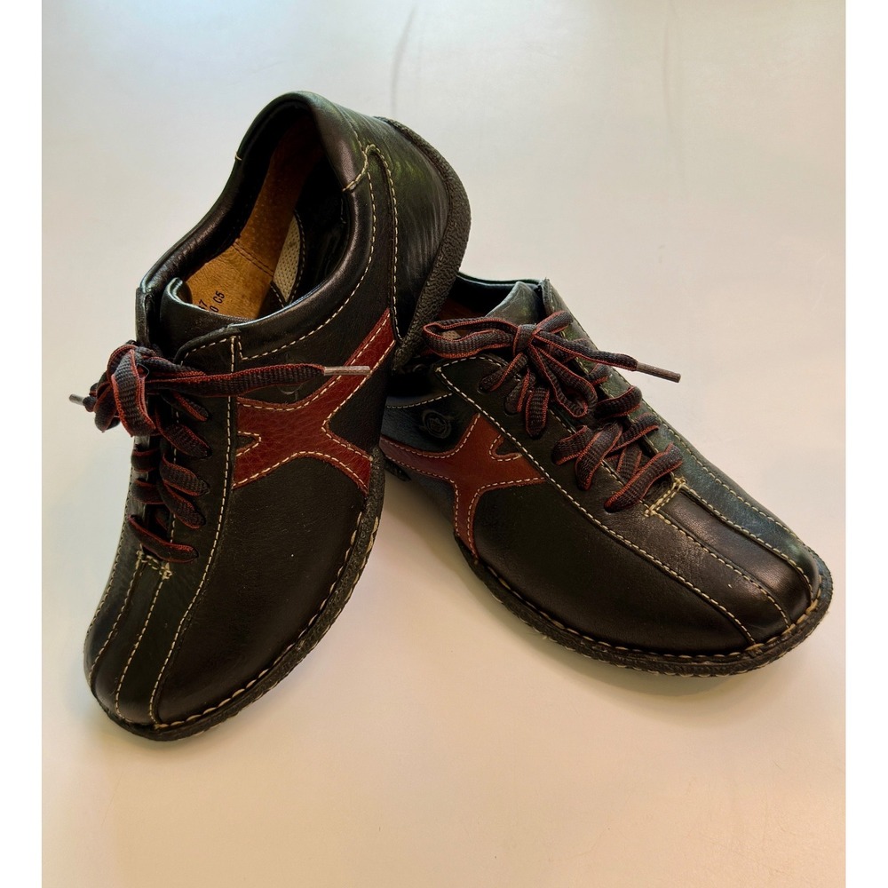 Børn Women's Leather Lace Up Shoes Size 6.5 / 37 MW Black Brown Comfort Casual